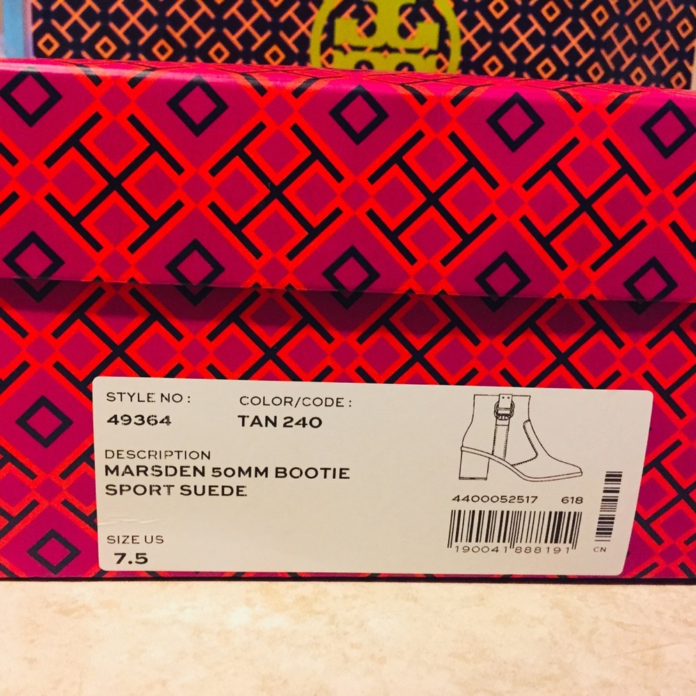 Tory Burch Marsden Suede Booties Tan Size 7.5 New - Picture 6 of 6